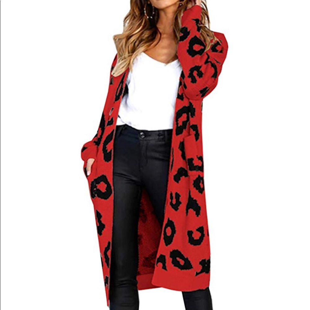 Open Front Leopard Knit Long Cardigan - Picture 4 of 4